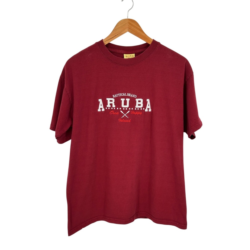 Tropical World Aruba Nautical‎ Brand One Happy Island T-Shirt Burgundy Red Large